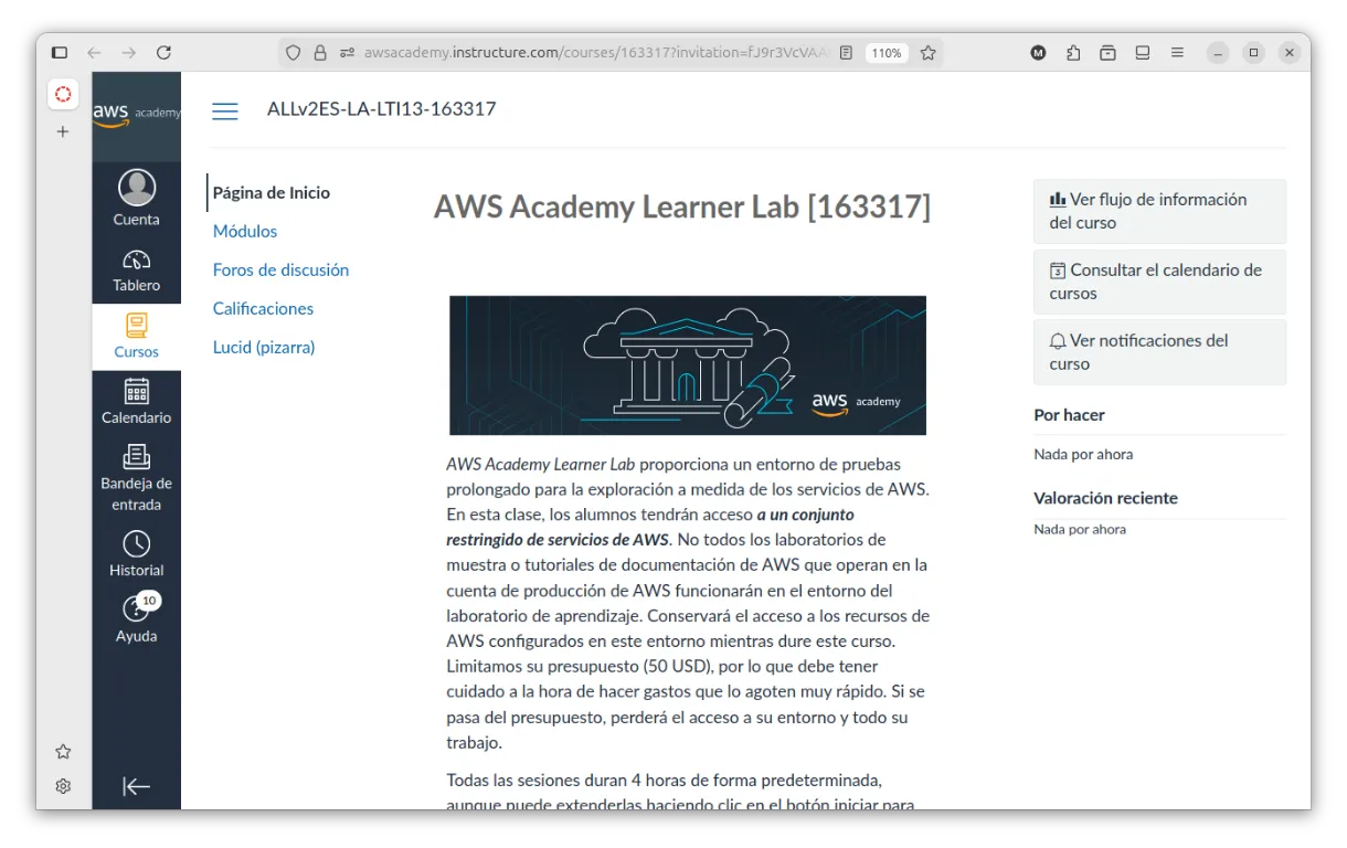 Página de inicio del laboratorio