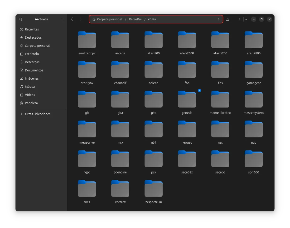 Carpeta ROMs RetroPie