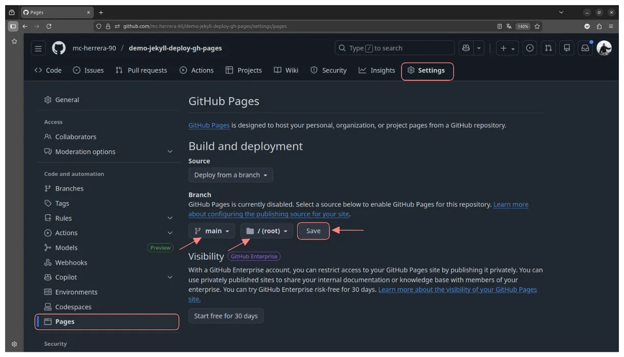 Activar GitHub Pages
