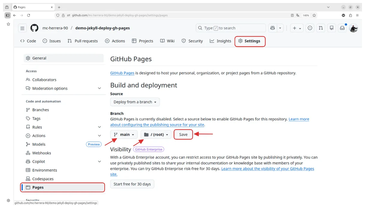 Activar GitHub Pages