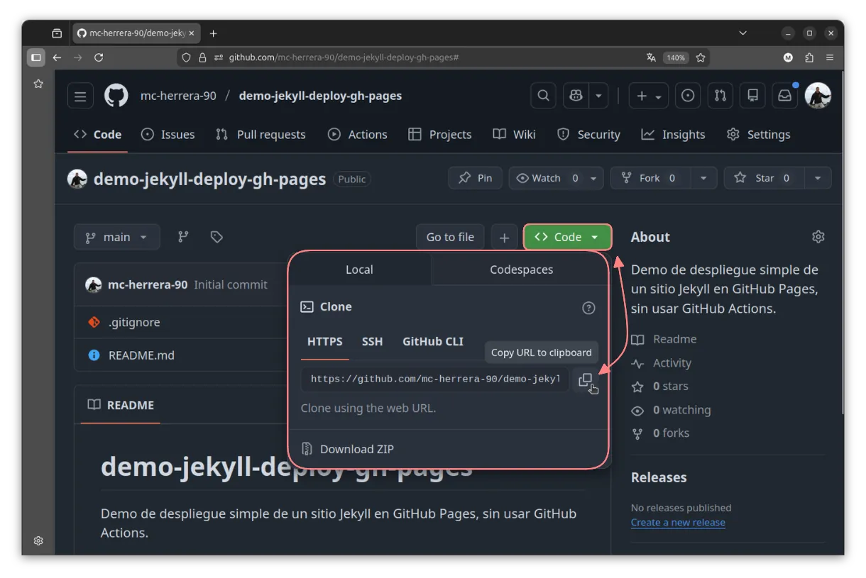 Copiar URL del repositorio