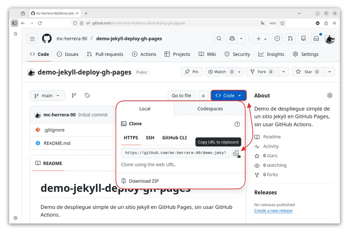 Copiar URL del repositorio