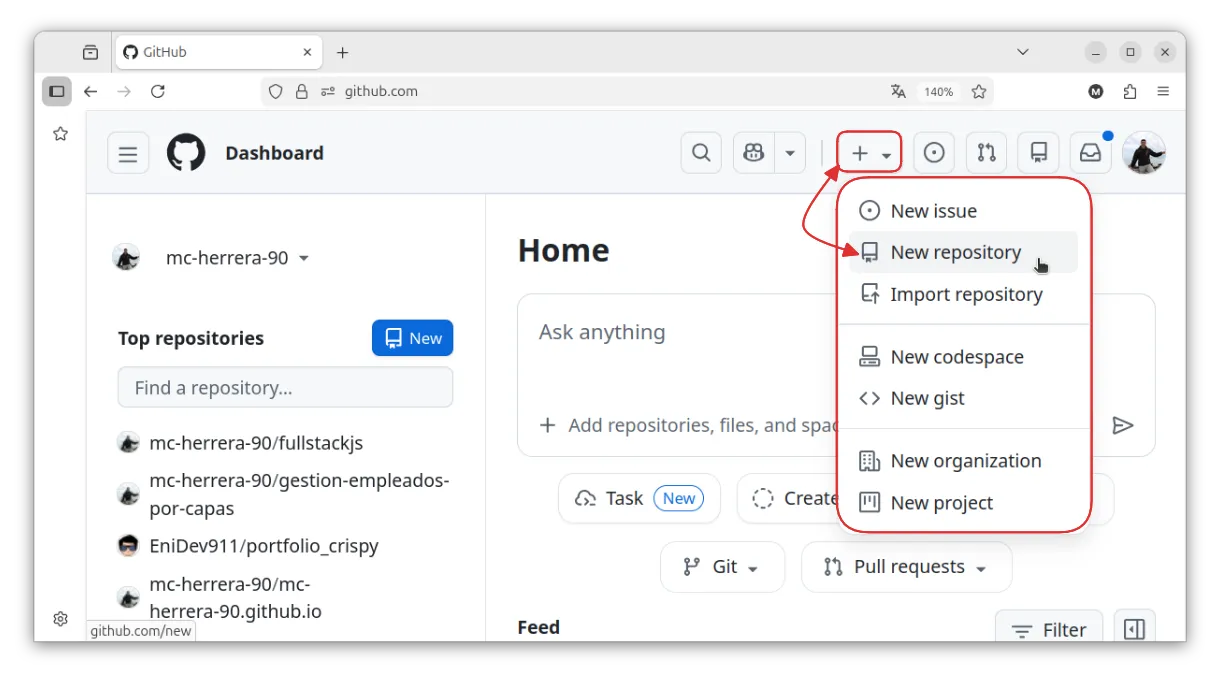 Crear nuevo repositorio