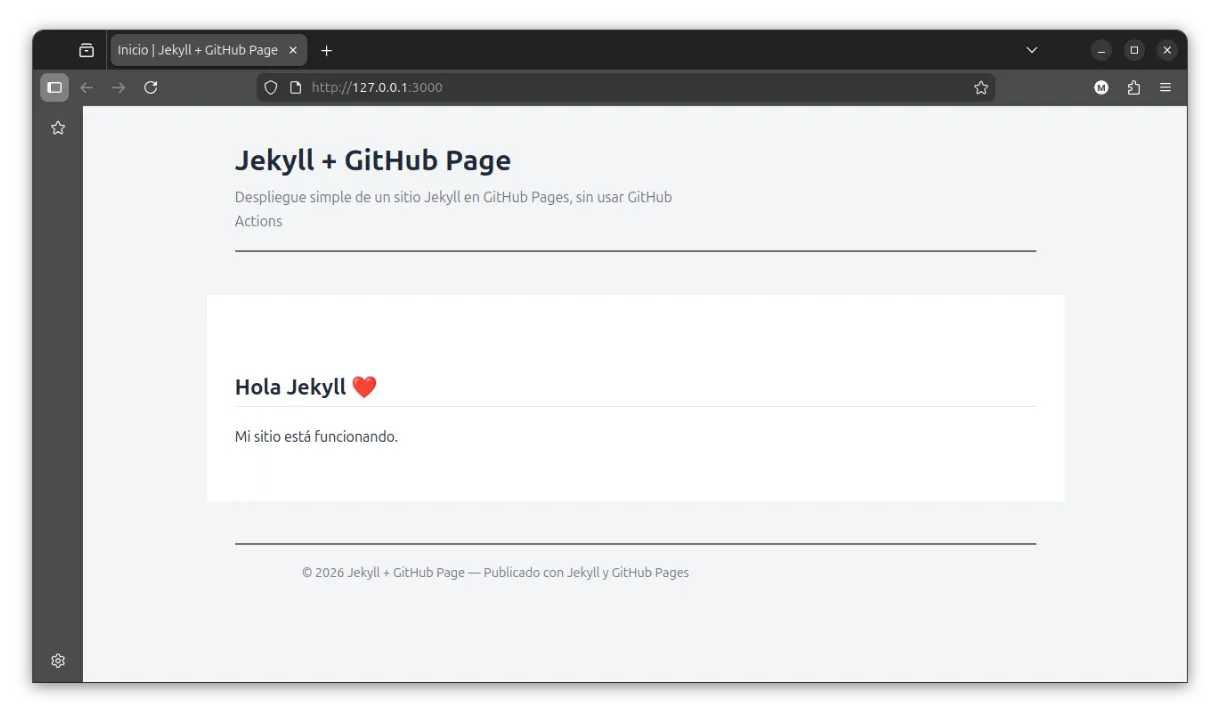 Preview del sitio construido en Jekyll