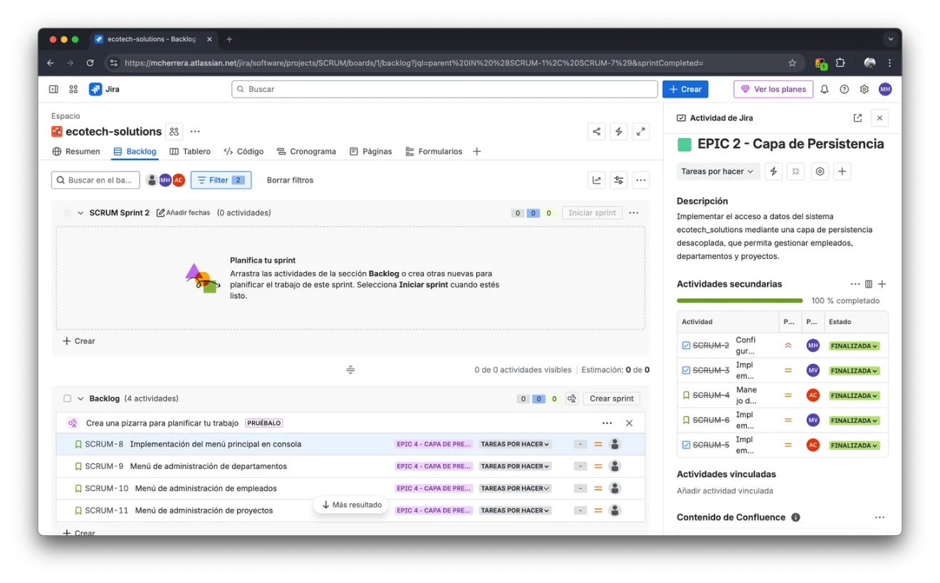 Backlog antes de la epica 4