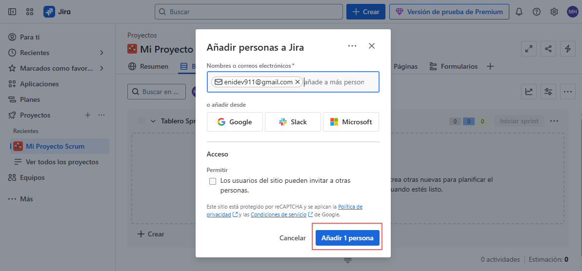 Jira enviar invitación