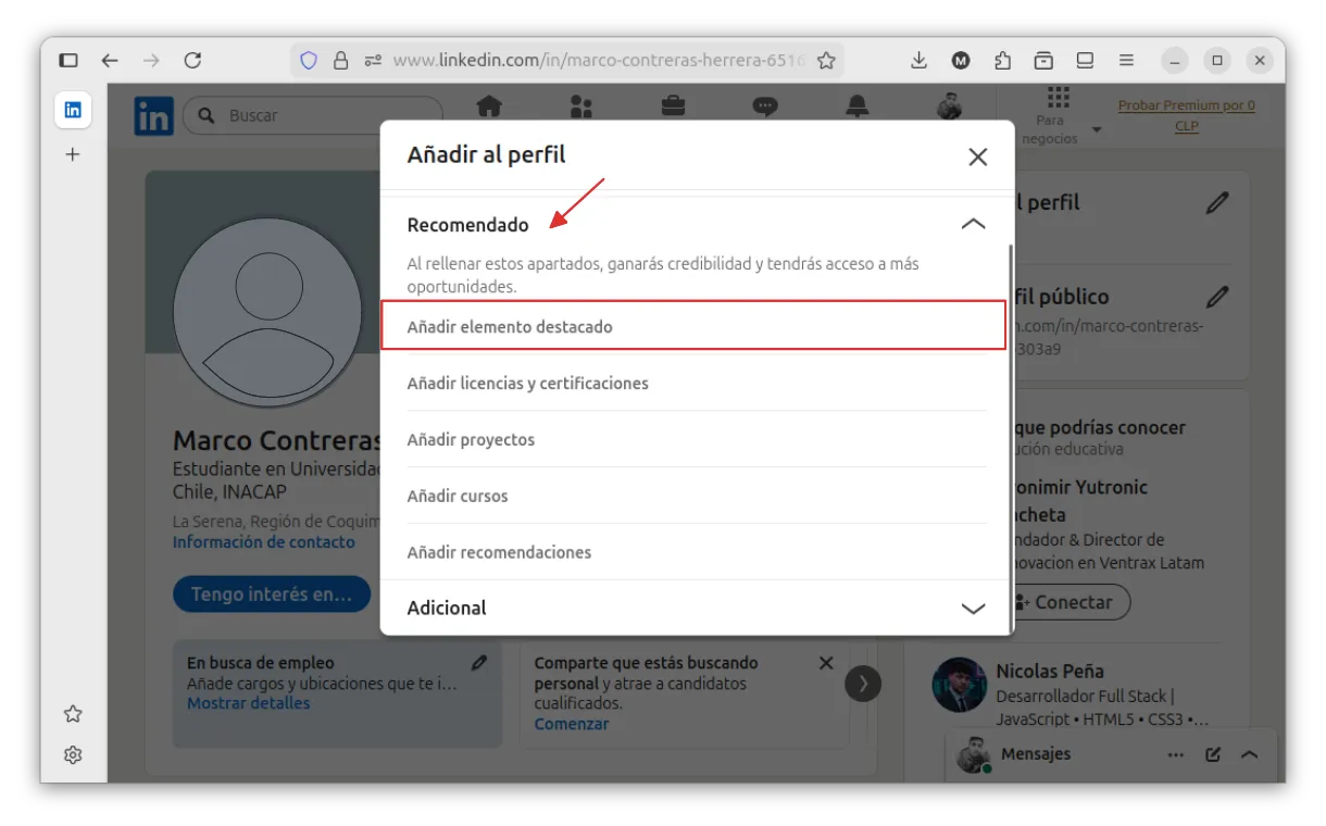 Añadir elemento destacado