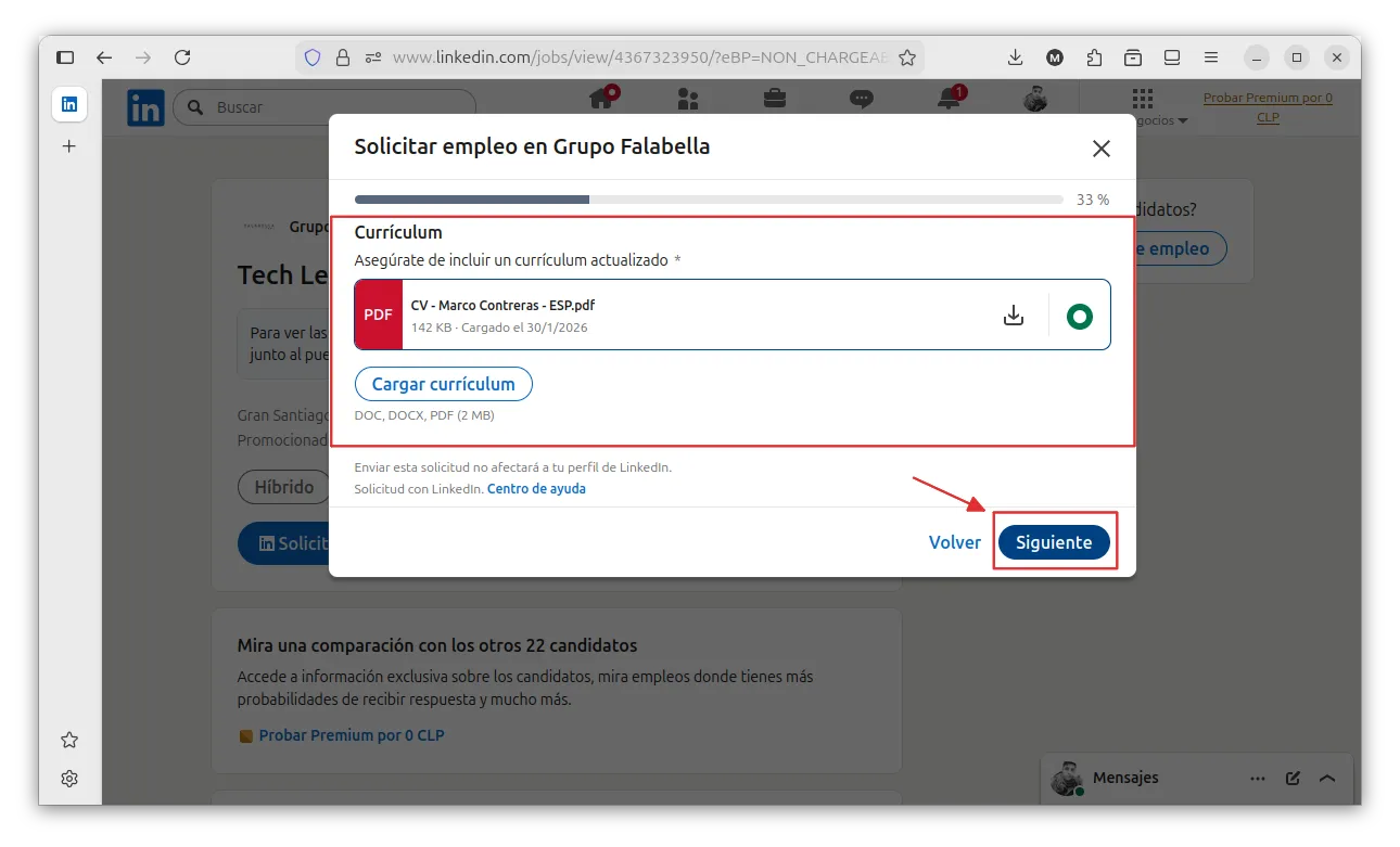 Revisar detalles del cv desde solicitud de empleo