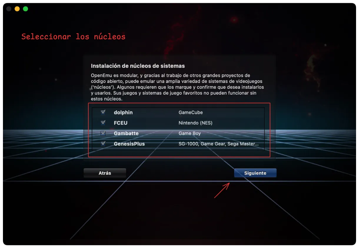 Seleccionar núcleos