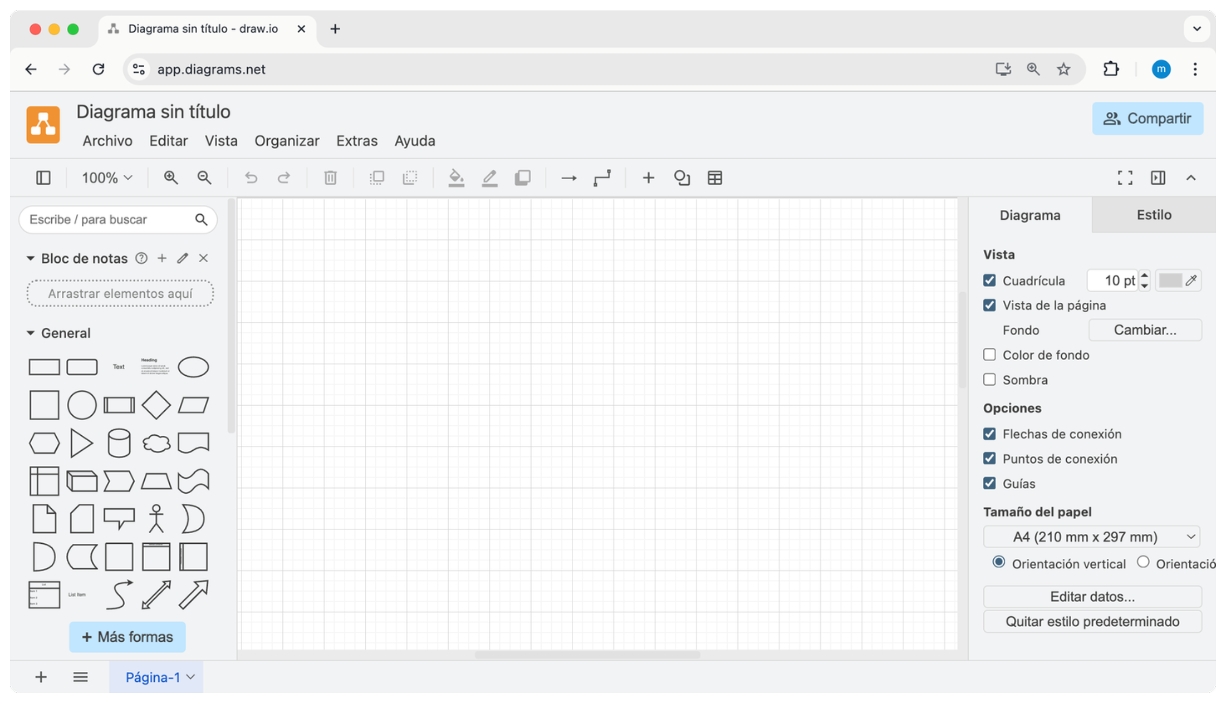 Pantalla principal de Draw.io