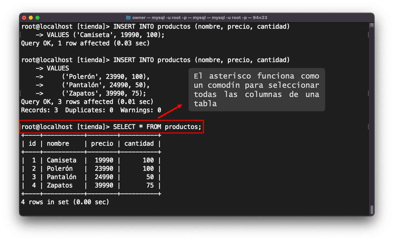 mysql select productos