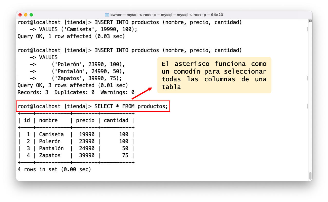 mysql select productos